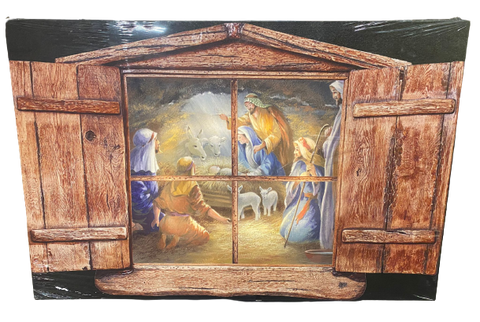 Premier Battery Operated Nativity Scene Christmas Light Up LED Canvas 90 x 60cm - Retail ABC - Branded Goods - Discount Prices