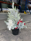 New Artificial Christmas Memorial Pot Table Poinsettia Holly Flower Arrangement Unbranded