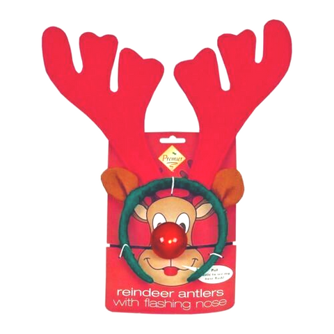 3x Rudolf The Reindeer Antlers with Flashing Nose Christmas Party With Battery Premier
