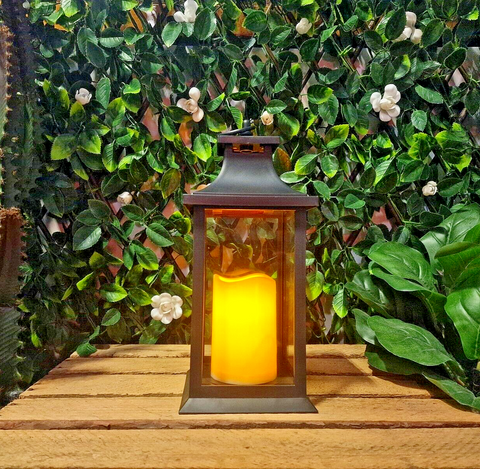 Large Flickering Flameless Candle Lantern with LED Flame Effect - 27cm High Premier
