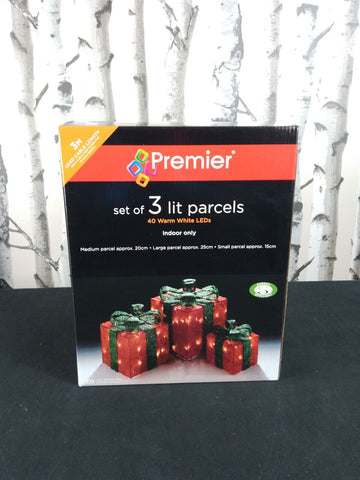 Premier 3pc Red And Green Parcels, Warm White Indoor Only Usable Premier