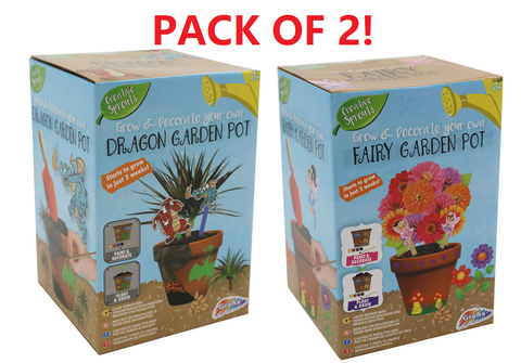 2 Pack Grow & Decorate Your Own Dragon & Fairy Garden Plants Creative Kids Gift Grafix