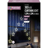 1.2m Premier Christmas Static Star LED Silver Pin Wire V Curtain Lights in White Premier