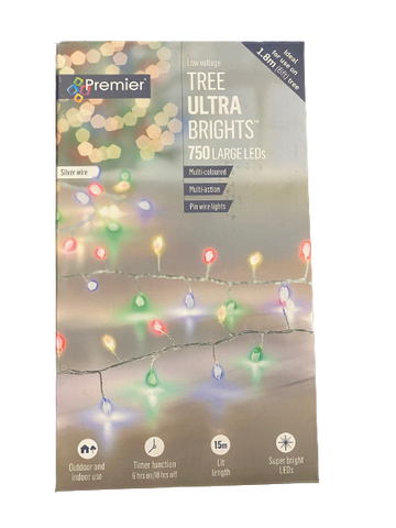 750 Multi-Action Large LED Tree Ultrabrights Timer Multicolour Lights Pin Wire - Retail ABC - Branded Goods - Discount Prices