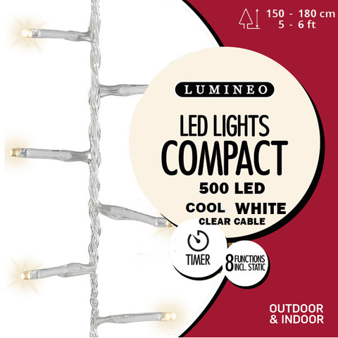 500 Lumineo Compact LED Christmas Lights Cool White With Clear Cable Lumineo