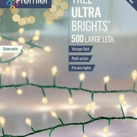 Multi Action 500 LED Ultra Bright Tree Vintage Gold Green Cable Christmas Lights Premier