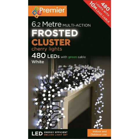 6.2 Metre Premier Decorations 480 Frosted LED Cherry Christmas Lights White - Retail ABC - Branded Goods - Discount Prices