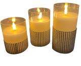 Premier Set of 3 Flickabright Glass LED Safety Timer Candles w Silver Crystals Premier