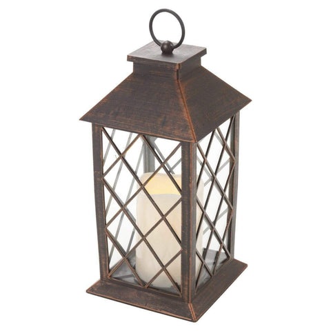 34cm Antique Gold Lantern with Flickering Amber LED Battery Operated Premier