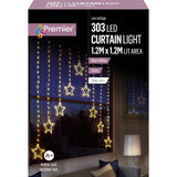 1.2m Premier Christmas Static Star LED Silver Pin Wire V Curtain Lights in White Premier