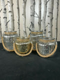 Set of 4 Clear Glass Candle Holder With Rope Hurricane Lamps Pillar or Tealights Hurricane