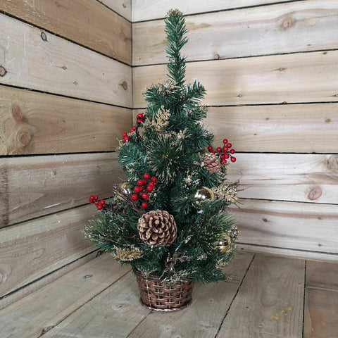 Xmas Christmas Indoor Gold Glitter Tipped Dressed Tall PVC Tree In Pot 60cm Tall - Retail ABC - Branded Goods - Discount Prices