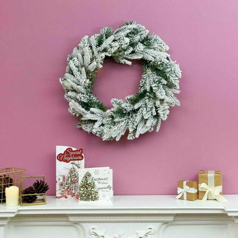 Premier Artificial Spruce Snow Covered Christmas Wreath 50cm - Luxury Decoration - Retail ABC - Branded Goods - Discount Prices