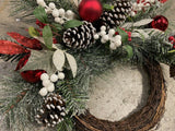Premier 60cm Berry Cones Red White Exposed Branch Christmas Wreath Decoration - Retail ABC - Branded Goods - Discount Prices