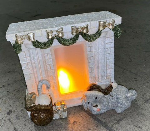 Premier Battery Operated Glowing Fireplace With Dog Led Christmas Ornament Premier