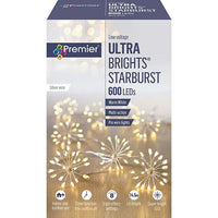 600 LED UltraBrights Starburst Christmas Silver Wire Lights Timer Warm White Premier