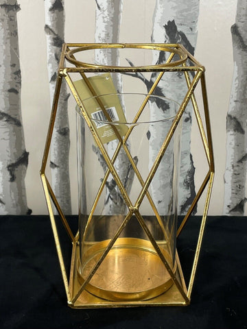 Gold Metal Candle Holder Square Based Barred Lantern Stylish And Unique Design Unique