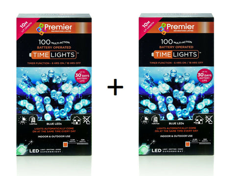 Multipack 2 x 100 Blue LED Timelights Multi-function Timer Battery Outdoor 20m - Retail ABC - Branded Goods - Discount Prices