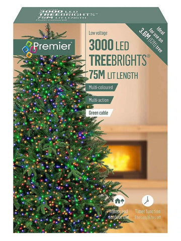 75m 3000 Multi-coloured LED Treebrights Multi-action Timer In/Outdoor Christmas Premier