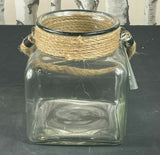 Clear Glass Storm Lantern Candle Holder Large Rope Handle Hurricane Ornament Unbranded