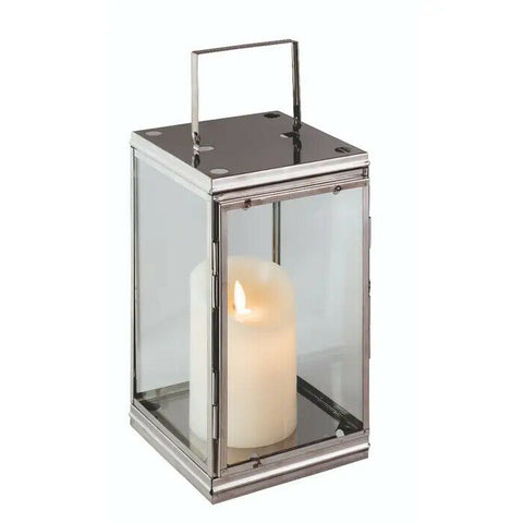 33.5 cm Stainless Steel Base Meta and Glass Lantern Unbranded