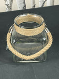 Clear Glass Storm Lantern Candle Holder Large Rope Handle Hurricane Ornament Unbranded