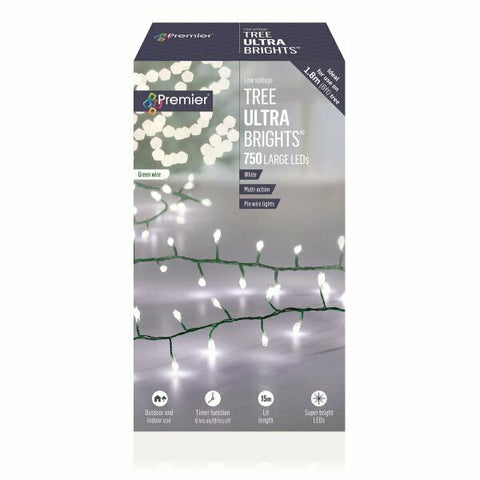 Premier Christmas Tree Ultrabrights 750 LEDs & Timer, Ice White Silver Pin Wire - Retail ABC - Branded Goods - Discount Prices