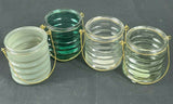 Set of 4 Home Decor Vintage Glass Green Clear Tea Light Holders Home Decor