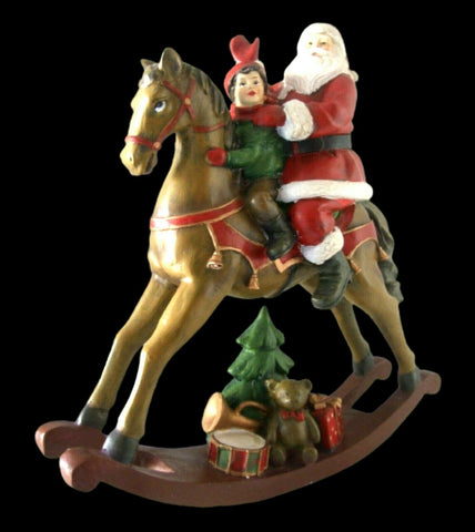 Antique Rocking Horse with Santa Child and Gifts Christmas Ornament 28cm high - Retail ABC - Branded Goods - Discount Prices