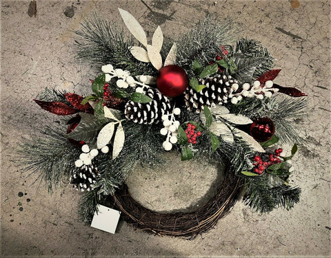 Premier 60cm Berry Cones Red White Exposed Branch Christmas Wreath Decoration - Retail ABC - Branded Goods - Discount Prices