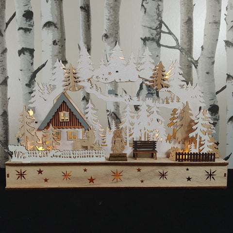 ""40cm Light Up Snowy Christmas Workshop Mountain Scene"" Unbranded
