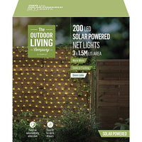 Solar LED Net Lights 200 Warm White Garden Fairy Trellis Lights 3x1.5m lit area The Outdoor Living Company
