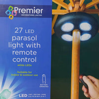 27 Ice White LED Parasol Light with Remote Control Indoor Outdoor Battery Op Premier