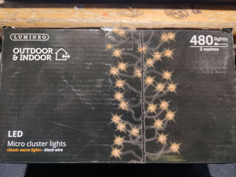 XMAS Cluster Micro Lights 480 LEDs Warm White Black Cable Christmas Lights Decor Decor
