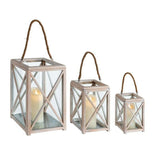 Set of 3 Distressed Lanterns Candle Holder Wooden Rope Open Top Home Garden - Retail ABC - Branded Goods - Discount Prices