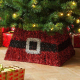 Red Tinsel Christmas Xmas Tree Skirt Stand Cover Black Santa Belt Decoration - Retail ABC - Branded Goods - Discount Prices