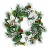 Premier Decorations 50cm Christmas Poinsettia Pine Cone Wreath - White Premier
