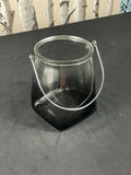 Grey And Black Clear Glass Candle Holder With Steel Hanging H17.5 x Dia.14.5cm H & H