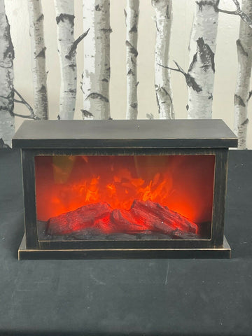 30cm Premier Battery Operated Fireplace Lantern with Realistic Flames and Timer Premier
