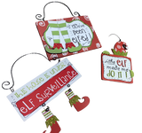 Premier Naughty Shelf Elf 3 x Christmas Novelty Wooden Glitter Decorative Signs - Retail ABC - Branded Goods - Discount Prices