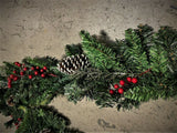 Natural Garland Holly Berry Pine Cones 1.8m Stairs Fireplace Xmas Decorations Premier