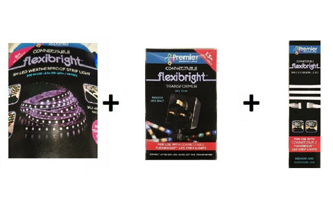 Bundle - Flexibright 300 Ice White LED Strip Light 5m + Tranformer + 5m Ext Premier