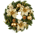 Premier 60cm Gold Poinsettia Christmas Wreath with Gold Baubles Xmas Decoration Premier