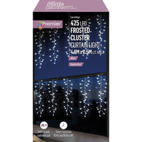 Indoor & Outdoor Frosted Cluster 425 LED Timer Curtain Christmas Lights - WHITE Premier Decorations