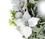 Premier Pre-Lit White and Silver Poinsettia Christmas Decoration Indoor Wreath - Retail ABC - Branded Goods - Discount Prices