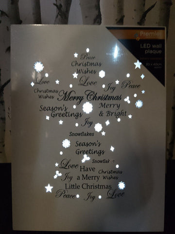 Premier Merry Christmas 40x30cm Lit Led Wall Plaques, Premier