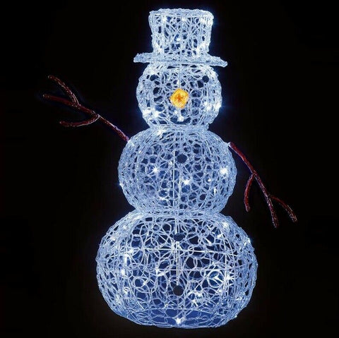 90cm Lit Acrylic Snowman 80 White LEDs Indoor Outdoor 5M Cable Christmas Decor - Retail ABC - Branded Goods - Discount Prices