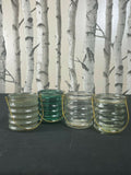 Set of 4 Home Decor Vintage Glass Green Clear Tea Light Holders Home Decor