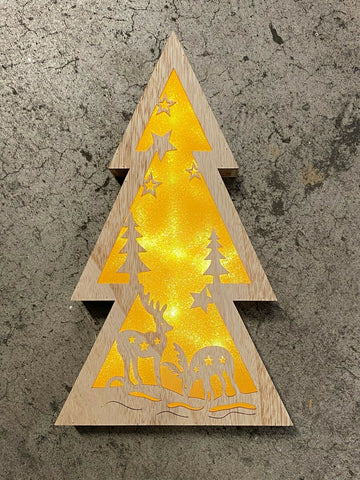 Premier Wooden LED Light Up Battery Operated Christmas Tree Wooden Ornament Premier