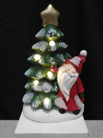 40cm Lit Santa with Christmas Tree 5 LED Mantelpiece Ornament Festive Character Premier
